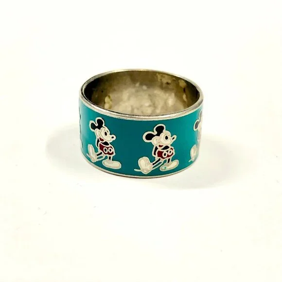 Mickey Mouse Ring Vintage 1970s Metal and Enamel Wide Ring Size 8 - Picture 1 of 10